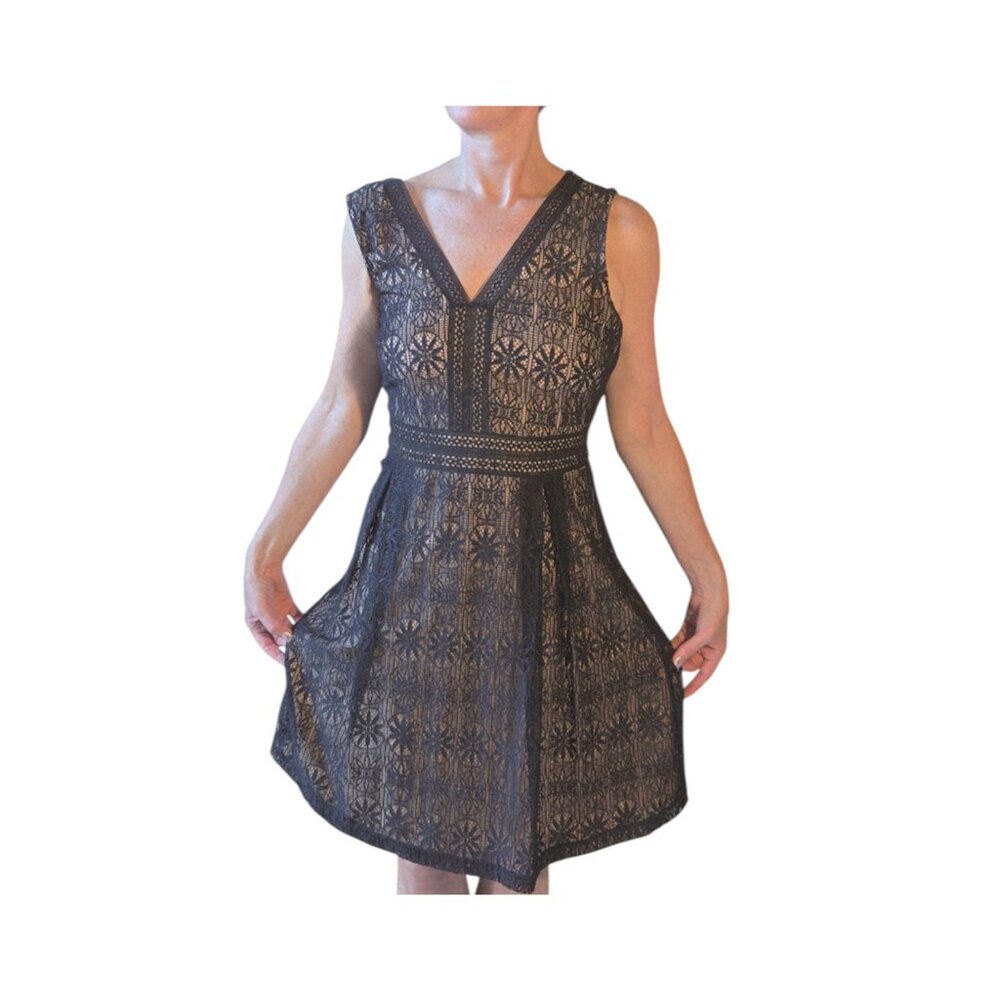 Kensie Black & Nude Lace Cocktail Dress Size 12 Illusion Party Dress NWOT